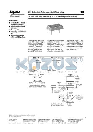 DS9-1W datasheet - AC solid state relay for loads up to 1A @ 250Vrms (2A with heatsink)