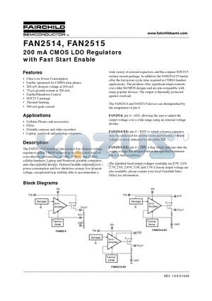 FAN2514S33X datasheet - 200 mA CMOS LDO Regulators with Fast Start Enable