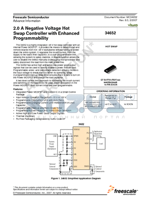 34652 datasheet - 2.0 A Negative Voltage Hot Swap Controller with Enhanced Programmability