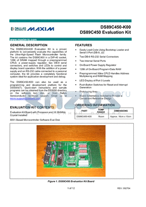 DS89C450-K00 datasheet - DS89C450 Evaluation Kit