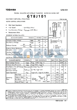 GT8J101 datasheet - N CHANNEL IGBT(HIGH POWER SWITCHING, MOTOR CONTROL APPLICATIONS)