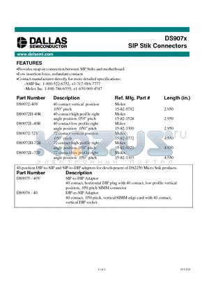 DS9072 datasheet - SIP Stik Connectors