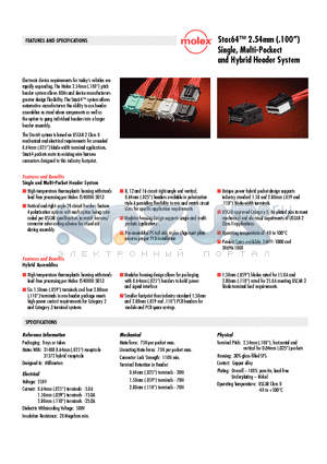 34690-0080 datasheet - Stac64 2.54mm (.100) Single, Multi-Pockect and Hybrid Header System
