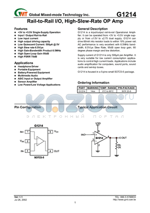 G1214 datasheet - Rail-to-Rail I/O, High-Slew-Rate OP Amp