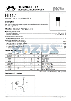 HI117 datasheet - PNP EPITAXIAL PLANAR TRANSISTOR