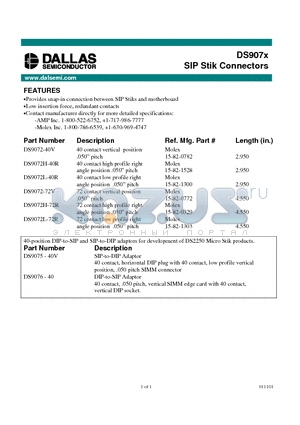 DS9072L-40R datasheet - SIP Stik Connectors
