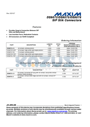 DS9072L-72R datasheet - SIP Stik Connectors