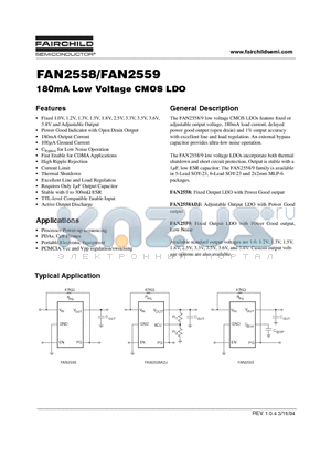 FAN2558S13X datasheet - 180mA Low Voltage CMOS LDO