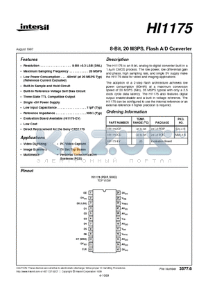 HI1175-EV datasheet - 8-Bit, 20 MSPS, Flash A/D Converter