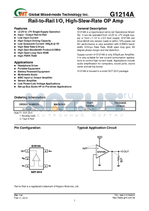 G1214A datasheet - Rail-to-Rail I/O