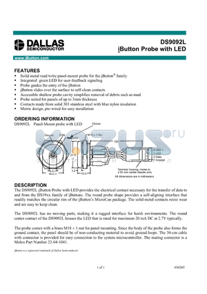 DS9092L datasheet - iButton Probe with LED