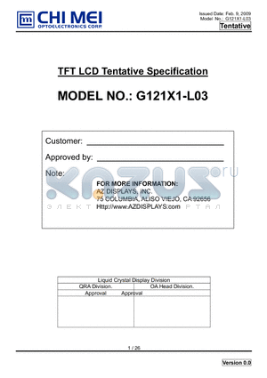G121X1-L03 datasheet - TFT LCD Tentative Specification