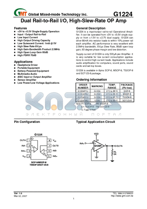 G1224 datasheet - Dual Rail-to-Rail I/O, High-Slew-Rate OP Amp