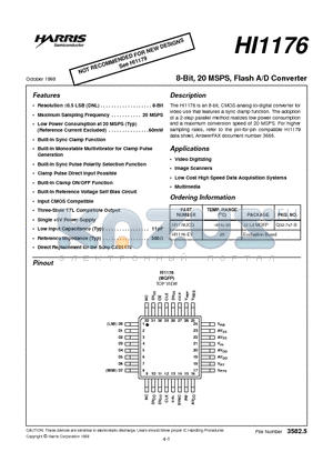 HI1176 datasheet - 8-Bit, 20 MSPS, Flash A/D Converter