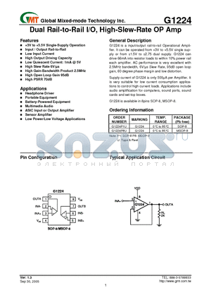 G1224P1U datasheet - Dual Rail-to-Rail I/O, High-Slew-Rate OP Amp