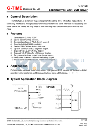 GT9128 datasheet - Segment-type 32x4 LCD Driver