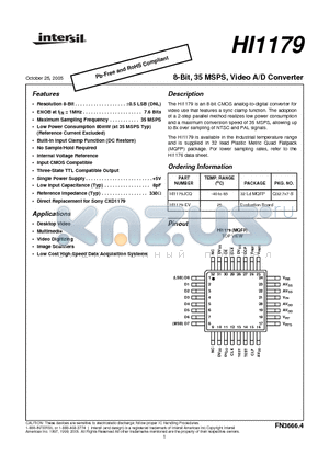 HI1179JCQ datasheet - 8-Bit, 35 MSPS, Video A/D Converter