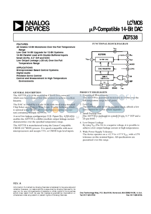 AD7538 datasheet - LC2MOS uP-Compatible 14-Bit DAC