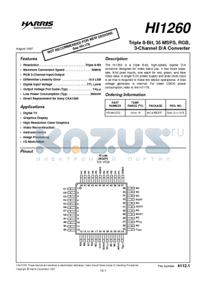 HI1260JCQ datasheet - Triple 8-Bit, 35 MSPS, RGB, 3-Channel D/A Converter