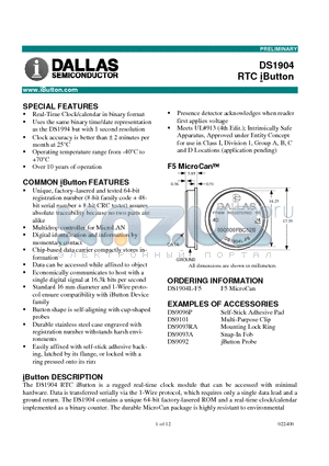 DS9093RA datasheet - RTC iButton