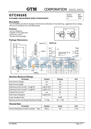 GTC9926E datasheet - N-CHANNEL ENHANCEMENT MODE POWER MOSFET