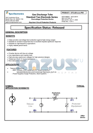 GTCA28-151M-P05 datasheet - Gas Discharge Tube Standard Two Electrode Series