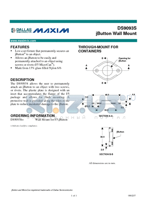 DS9093S datasheet - iButton Wall Mount