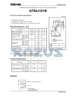 GT80J101B datasheet - TOSHIBA Insulated Gate Bipolar Transistor Silicon N Channel IGBT