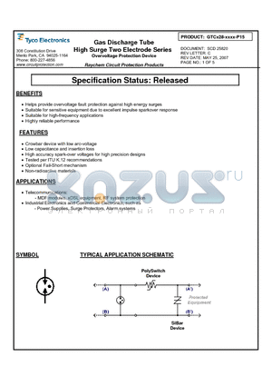 GTCA28-231M-P15-FS datasheet - Gas Discharge Tube High Surge Two Electrode Series