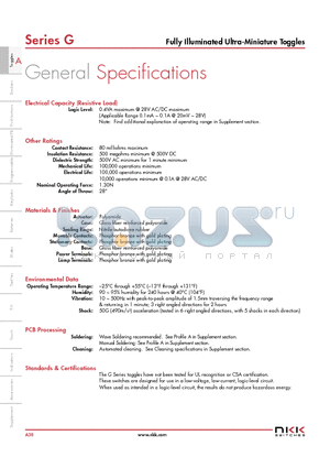 G12JVF datasheet - Fully Illuminated Ultra-Miniature Toggles