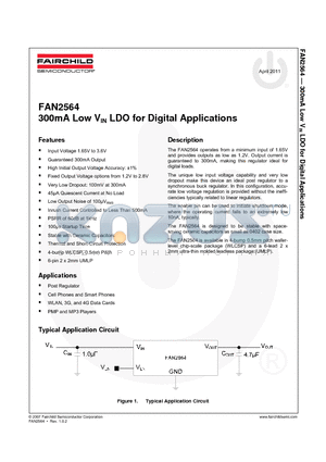 FAN2564UMP13X datasheet - 300mA Low VIN LDO for Digital Applications