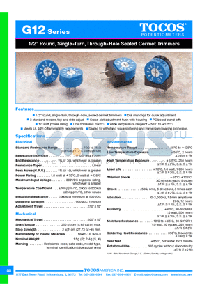 G12PB102M datasheet - 1/2 Round, Single-Turn, Through-Hole Sealed Cermet Trimmers