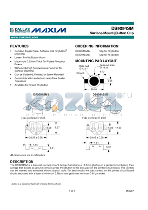 DS9094SM5+ datasheet - Surface-Mount iButton Clip