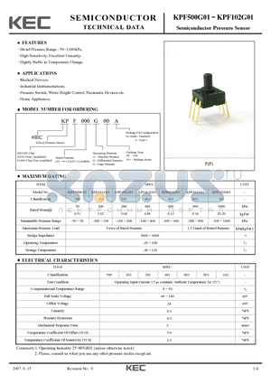 KPF101G01 datasheet - Semiconductor Pressure Sensor