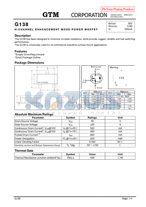 G138 datasheet - N-CHANNEL ENHANCEMENT MODE POWER MOSFET