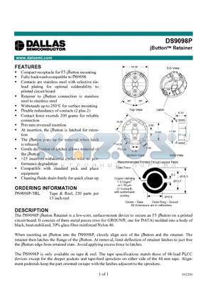 DS9098P datasheet - iButton Retainer