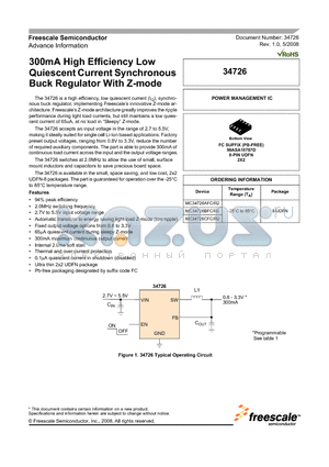 34726 datasheet - 300mA High Efficiency Low Quiescent Current Synchronous Buck Regulator With Z-mode