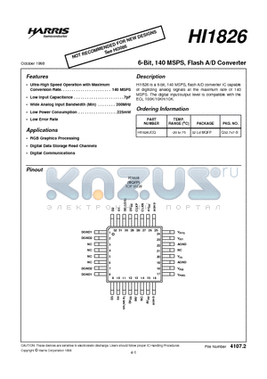 HI1826JCQ datasheet - 6-Bit, 140 MSPS, Flash A/D Converter