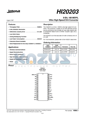 HI20203JCB datasheet - 8-Bit, 160 MSPS, Ultra High-Speed D/A Converter