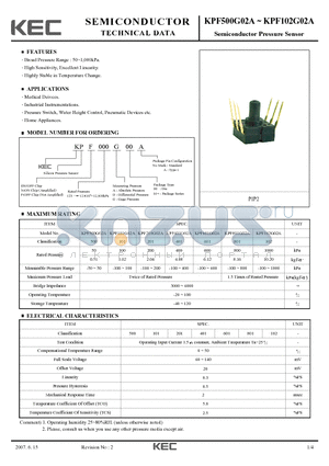 KPF201G02A datasheet - Semiconductor Pressure Sensor