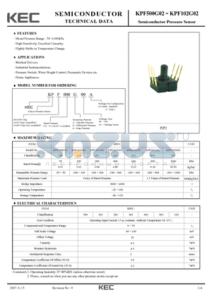 KPF102G02 datasheet - Semiconductor Pressure Sensor