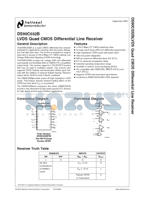 DS90C032B_03 datasheet - LVDS Quad CMOS Differential Line Receiver