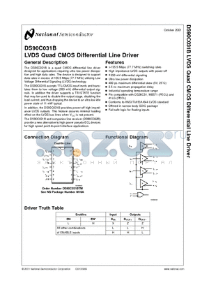 DS90C031B_01 datasheet - LVDS Quad CMOS Differential Line Driver