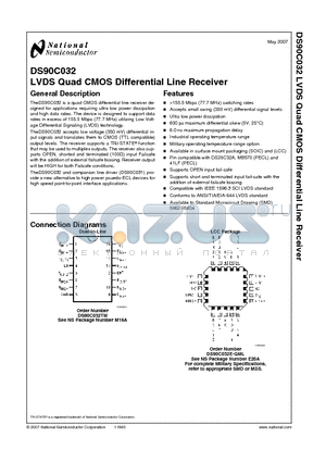 DS90C032 datasheet - LVDS Quad CMOS Differential Line Receiver