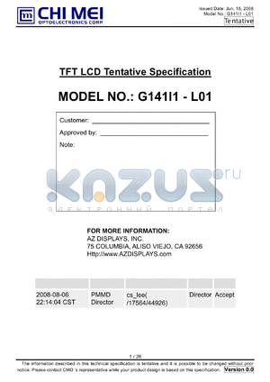 G141I1-L01 datasheet - TFT LCD Tentative Specification