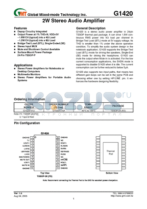 G1420 datasheet - 2W Stereo Audio Amplifier