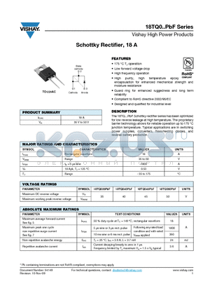 18TQ040 datasheet - Schottky Rectifier, 18 A