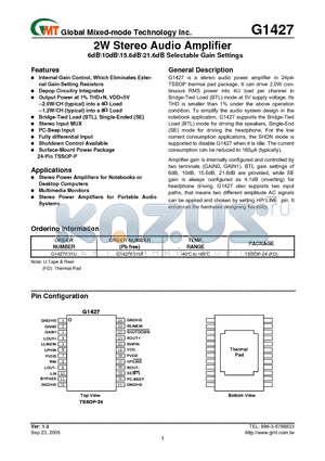 G1427 datasheet - 2W Stereo Audio Amplifier