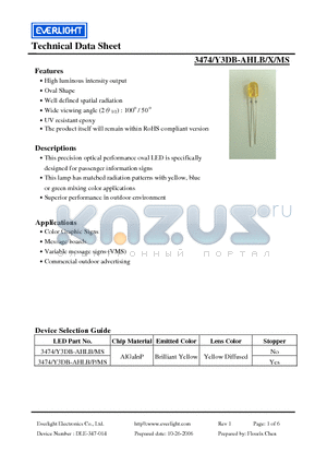 3474/Y3DB-AHLB/MS datasheet - This precision optical performance oval LED is specifically designed for passenger information signs