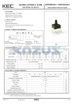 KPF601G01A datasheet - Semiconductor Pressure Sensor